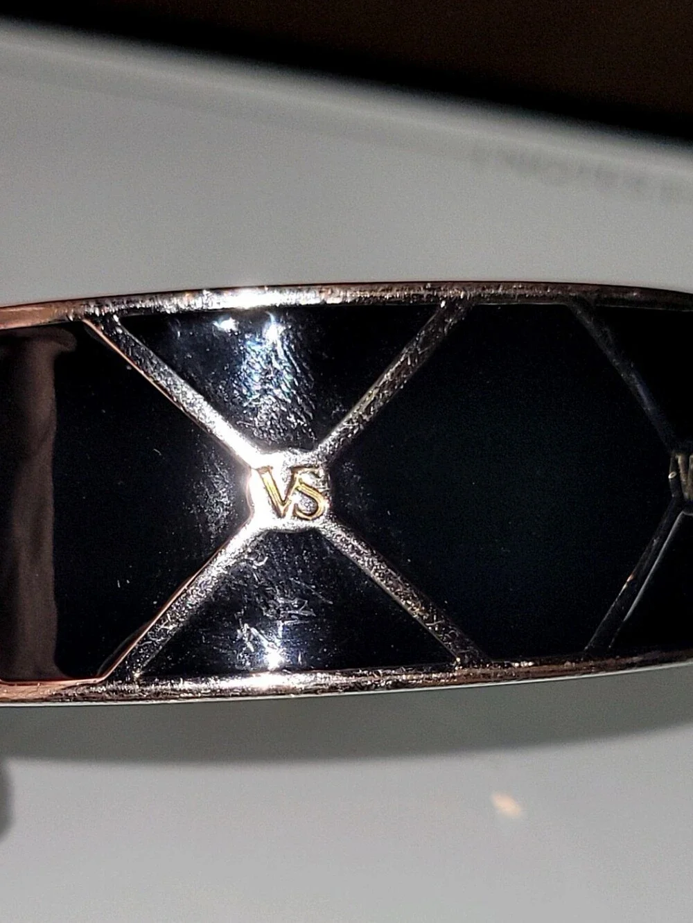 Victoria's Secret Black Enamel VS Logo Hinged Bangle Bracelet 2.5